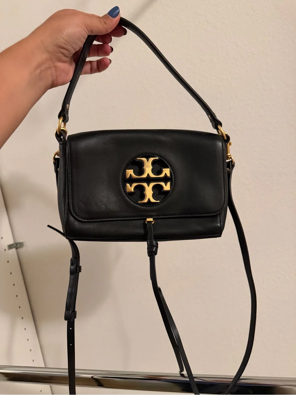 Tory Burch Black Leather Crossbody with Gold Logo Medallion